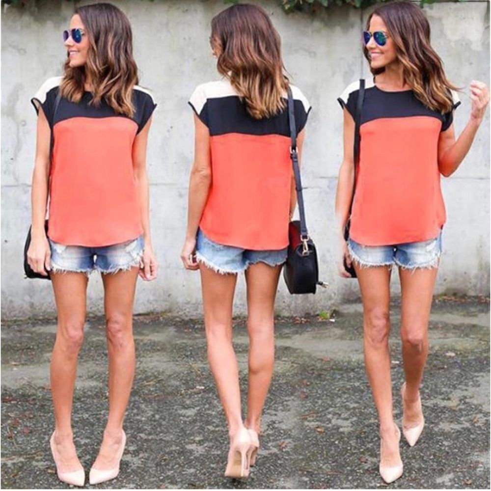 Alice blue Blouse Black, White, and Peach Size S